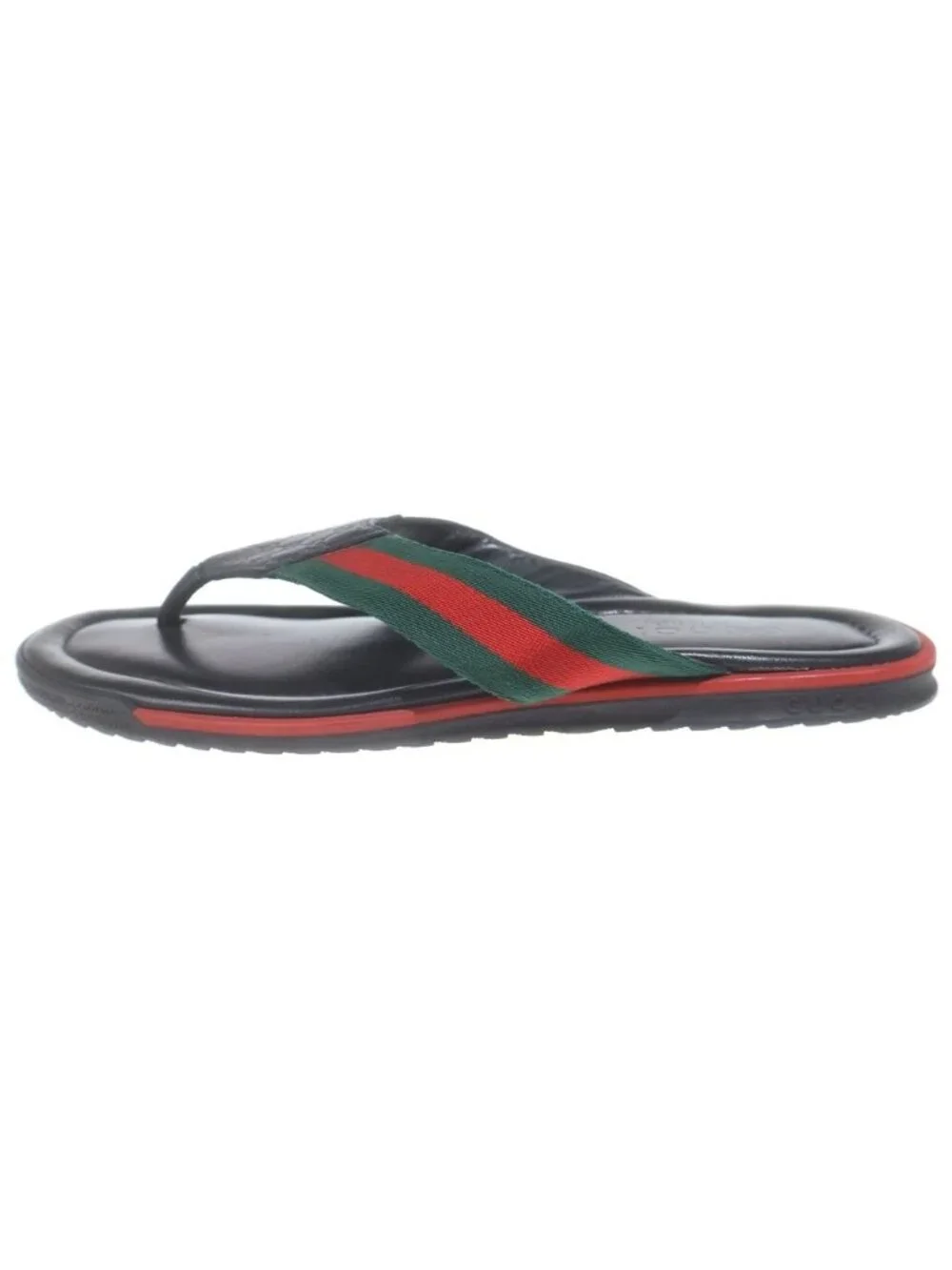 Gucci Guccissima Sherry Web Line Flat Leather Sandals Shoes Black